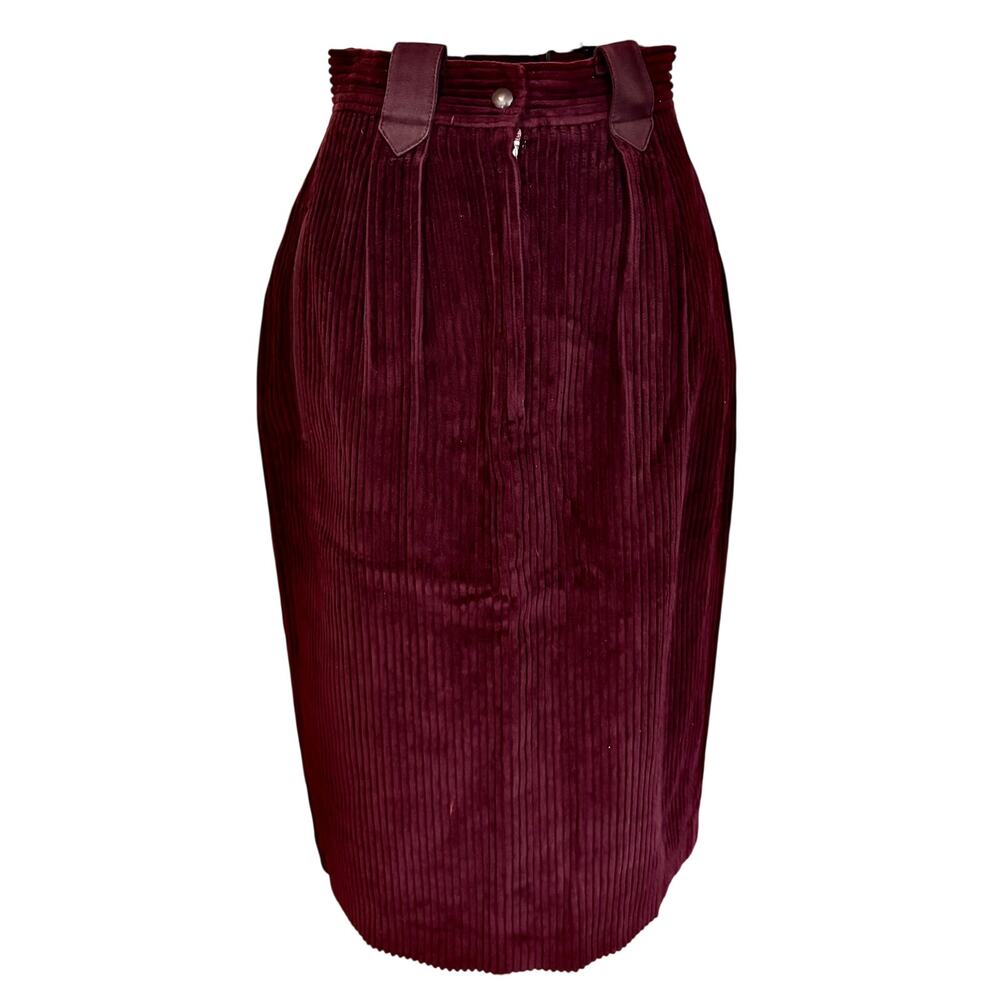 Rare Vintage Claude Montana Paris for Ferrer Ysentis Burgundy Corduroy Skirt